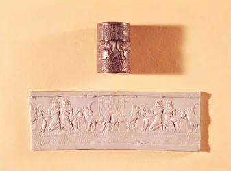 Akkadian Cylinder Seal and Impression of Shar-kali-sharri (c.2217-c.2193 BC) King of Akkad, Mesopotamia, c.2340-2100 BC